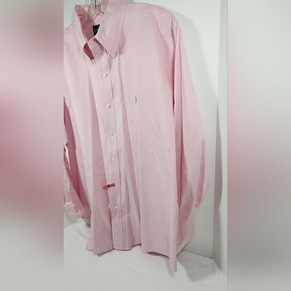 VINTAGE Polo Ralph Lauren Custom Fit Shirt Men's 16 1/2 32/33 Striped Pink White - Picture 2 of 14